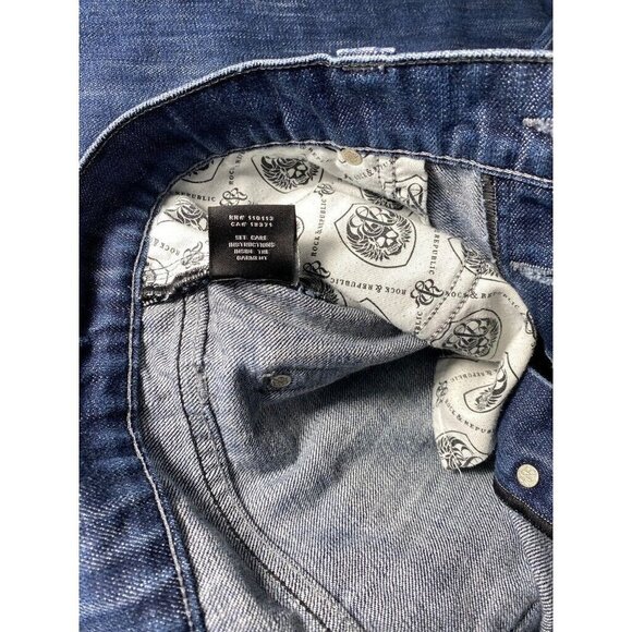 Rock and Republic Taylor Button Fly Jeans 38x28 Bootcut Blue Embroidered Wings - Picture 11 of 12